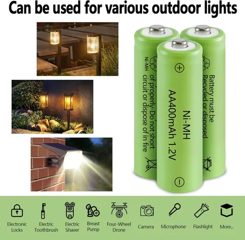 Vista 2 de JINTION Baterías AA recargables solares Ni-MH doble A 400 mAh paquete de 8