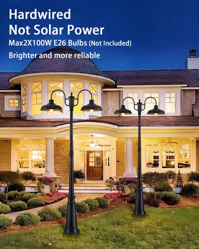 Vista 4 de Luz de Poste para Exteriores, Lámpara de Poste para Exteriores de Anochecer a Amanecer, Luces de Poste de 2 Cabezales Estilo Granja, Accesorio