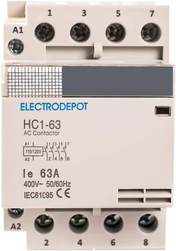 Vista 2 de Electrodepot Contactor IEC 400V normalmente abierto de 60 amperios y 4 polos (funcionamiento silencioso) - Bobina de 110-120 VCA, inductiva 40A