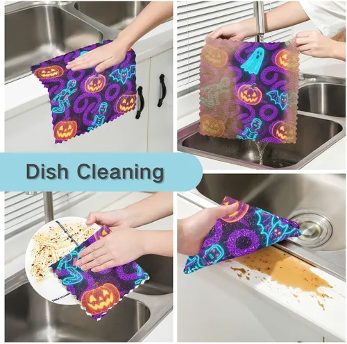 Vista 2 de Halloween Orange Pumpkin Robot Halloween Decorations Cute Dish Towels Terry Kitchen Funny Kitchen Tea Towels French Reusable Martillo para cocina