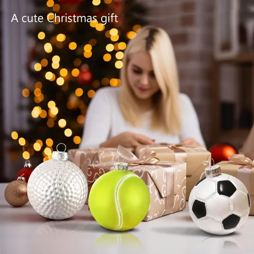 Vista 8 de Adorno de golf de Navidad de 3.15 pulgadas, adornos de bola de Navidad soplada de vidrio para decoración de árbol de Navidad, bolas de adornos