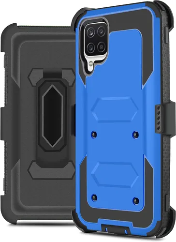 Funda resistente para Samsung Galaxy A12 5G, con protector de pantalla integrado con soporte integrado + clip giratorio para cinturón para Galaxy