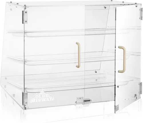 Vista 9 de Olde Midway Vitrina de pastelería – 2 niveles, gabinete de exhibición de acrílico comercial para panadería con bandejas extraíbles