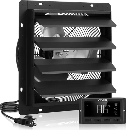 Vista 12 de VEVOR Ventilador de escape de 10 pulgadas, ventilador de ático montado en la pared con velocidad variable, controlador de temperatura y humedad
