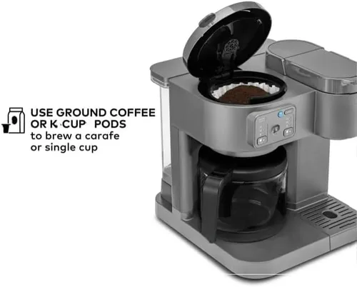 Vista 6 de KeuriigK K Duo Essentials, Hot & Iced Single Serve K Cup Pod Coffee Maker & Carafe, Multiple Sizes (8, 10, or 12 oz), 12 cup glass carafe (Grey)