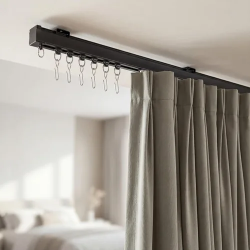 Vista 3 de Riel de cortina de techo resistente, riel de aluminio de 6 a 9 pies para cortinas divisoras de habitación, montaje en techo o pared, divisor de Negro