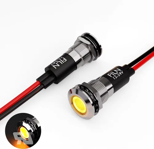 Vista 19 de 2 piezas 12 mm (1/2") Luz indicadora LED roja impermeable, lámpara de señal de metal, 5 V, 12 V, 24 V, IP67, luz de piloto, tablero, para coche
