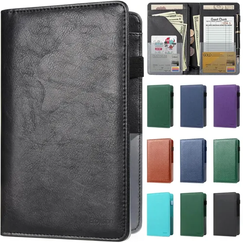Vista 11 de EcoVision Libro de Servidor para Mesera, Organizador de Cuero para Mesero con Bolsillo con Cremallera, Libreta para Personal de Restaurante