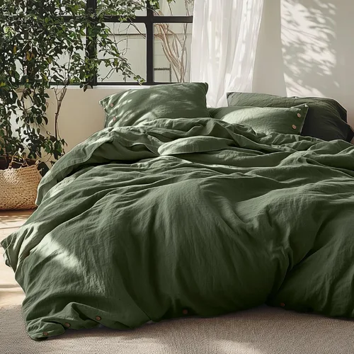 Vista 10 de Bedsure Funda de edredón de lino tamaño Queen – Juego de ropa de cama de mezcla de lino y algodón, suave y acogedor, 3 piezas, 1 funda de edredón