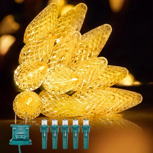 Vista 12 de Luces LED C9 de Navidad para exteriores, 97 pies, 150 LED, impermeables, decoraciones navideñas de fresas, luces de cadena, enchufables, luces