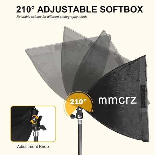 Vista 3 de Paquete de 2 kits de iluminación profesional Softbox, luces de estudio de 16 x 16 pulgadas con bombillas LED E27 de 85 W 2700-6500 K, iluminación