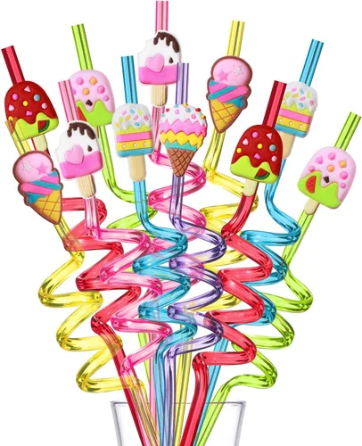 Vista 5 de 24 pajitas de helado reutilizables para suministros de fiesta de cumpleaños Recuerdos de fiesta con 2 cepillos de limpieza