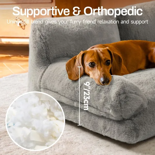 Vista 2 de MEWOOFUN Cama para Gatos de Interior, Camas Lavables para Perros Pequeños y Medianos y Gatos, Sofá Esponjoso para Gatos con Fondo Antideslizante