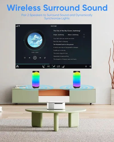Vista 6 de Altavoz Bluetooth portátil con luces LED que cambian de color, función TWS, soporte de tarjeta TF/USB/AUX, sonido estéreo HD, altavoz de Navidad