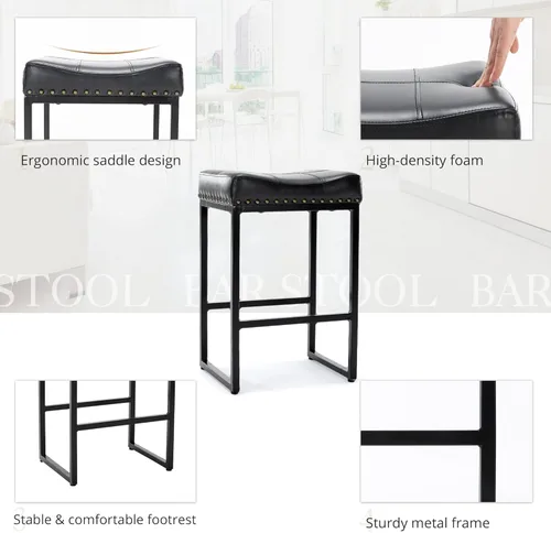 Vista 27 de LUE BONA Taburetes de bar de altura de mostrador de 24 pulgadas, juego de 3, moderno taburete de cuero sintético sin espalda con patas de metal