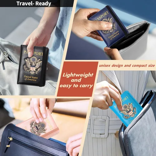 Vista 7 de Funda para pasaporte, cartera de viaje con bloqueo RFID, de cuero, para pasaporte familiar, carteras organizadas, cartera personalizada para hombres