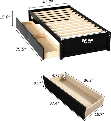 Vista 2 de Sofá cama individual con 2 cajones, moderno sofá cama para niños, adolescentes y adultos, marco de cama de día de madera para dormitorio, sala