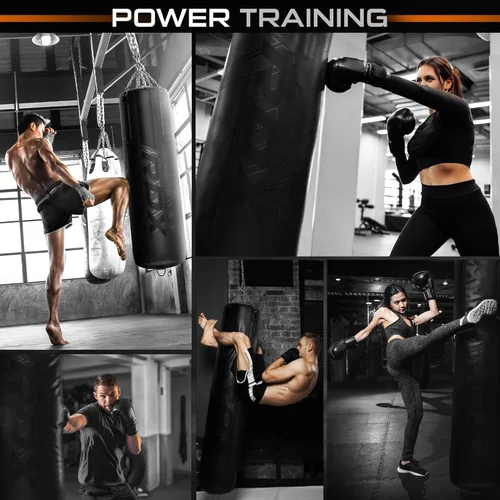 Vista 5 de RDX Saco de boxeo pesado de 5 pies para entrenamiento profesional, 55 libras prellenado con capacidad máxima de llenado de 110 libras, juego de 3