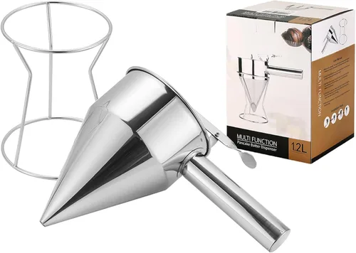 Vista 7 de Dispensador de masa de panqueques de acero inoxidable de 20.3 fl oz/20 onzas, dispensador de embudo de pistón con soporte mango desmontable