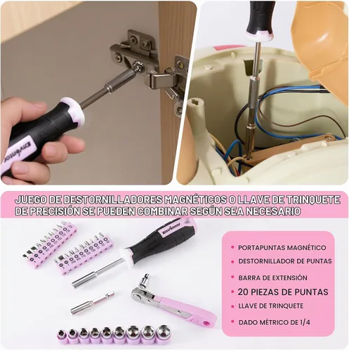 Vista 6 de Enventor Juego de herramientas, kit de 220 piezas para el hogar con caja de herramientas, llave y herramientas manuales para reparaciones del hogar