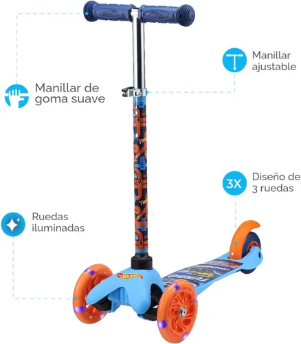 Vista 2 de Self Balancing Kick Scooter with Light Up Wheels, Extra Wide Deck, 3 Wheel Platform, Foot Activated Brake, 75 lbs Limit, Kids & Toddlers Girls or