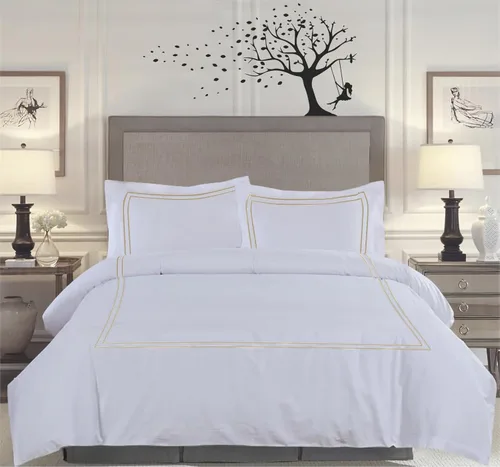 Vista 12 de BedDecor Lujoso juego de funda de edredón de algodón egipcio de 400 hilos, 1 pieza con hermoso bordado de 2 rayas