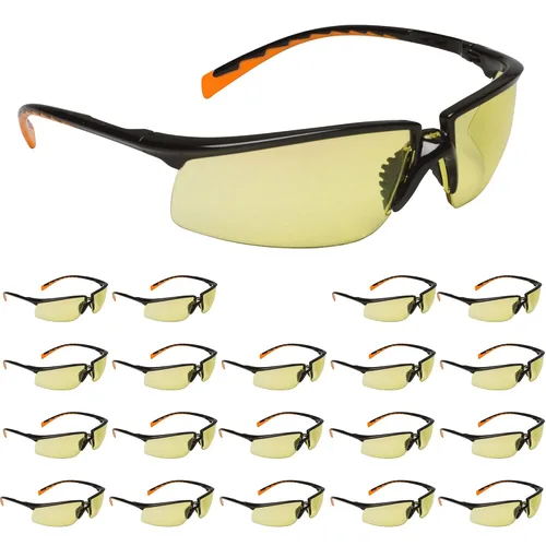 3M Anteojos de seguridad, Privo, paquete de 20, ANSI Z87, lente ámbar antivaho, marco negro, estilo europeo