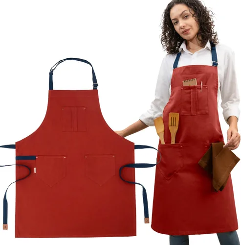 Vista 12 de Cotton Canvas Apron for Women & Men – Adjustable Neck Strap & Waist Ties with Pockets