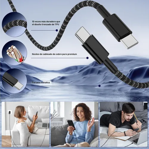 Vista 5 de Cargador súper rápido tipo C de 45 W para Samsung S26 S25 S24, paquete de 3 bloques de cargador rápido USB C de 45 W de doble puerto y cable