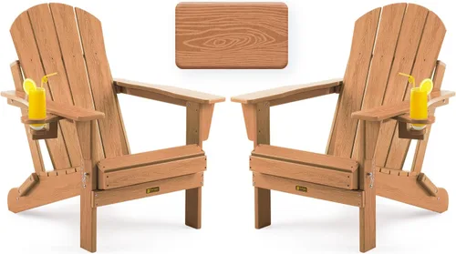 Vista 23 de Silla Adirondack plegable con textura de madera, sillas de patio resistente a la intemperie, silla de exterior, silla de césped con soporte