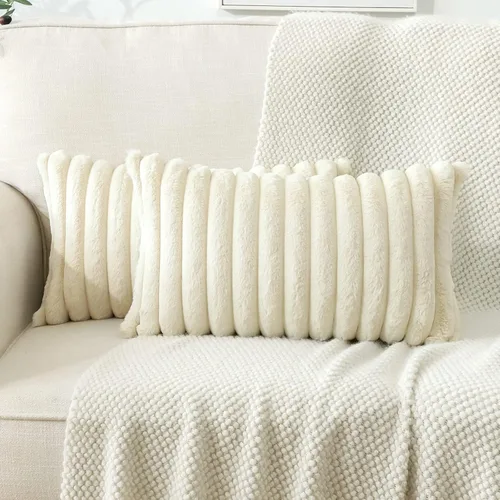 Vista 24 de Soleebee Juego de 2 fundas de cojín decorativo de terciopelo suave y acogedor, fundas de piel sintética de conejo para sofá, cama, silla, cojines