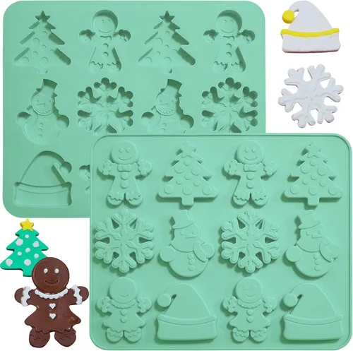 Vista 14 de Moldes de silicona de chocolate navideños, 2 piezas, moldes de caramelo navideños de 25 diseños, adorno para árbol de Navidad, hombre de jengibre