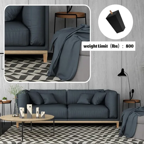 Vista 3 de Patas de sofá cuadradas para cama, patas de repuesto de madera de 2 pulgadas para muebles, juego de 4, color negro (2 pulgadas, 4 juegos)