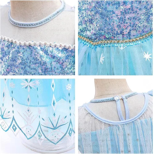 Vista 4 de REXREII Vestido de princesa Elsa Frozen para niñas, disfraz de Halloween, Navidad, cumpleaños, concurso, fiesta de noche