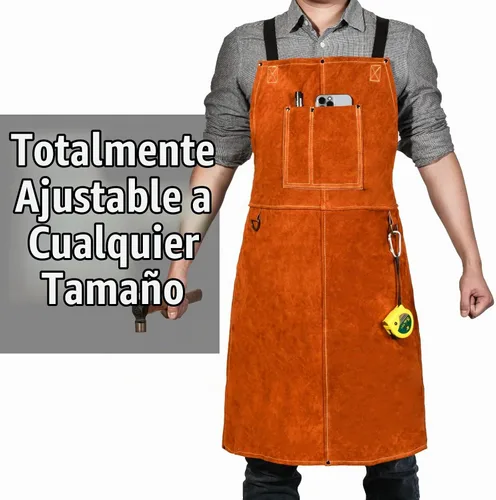 Vista 3 de LeaSeek Leather Welding Apron, Heat & Flame-Resistant Heavy Duty for Men 24"x36" cowhide leather apron, adjustable M-XXXL, for blacksmithing Negro