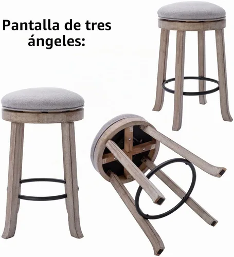 Vista 10 de LukeAlon Farmhouse - Juego de 2 taburetes de bar redondos de tela de lino, giratorios de 360° de 25.6 pulgadas de altura de mostrador con patas