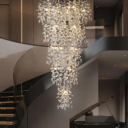 Vista 21 de YUYI 23.6" Candelabro moderno de oro con ramas de árbol de cristal, iluminación redonda de gota de lluvia de 8 luces para comedor, sala de estar