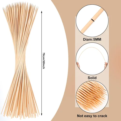 Vista 2 de 150 palitos para asar malvaviscos, palitos de malvavisco de 30 pulgadas para hoguera, pinchos de bambú de 0.197 pulgadas de grosor para asadores