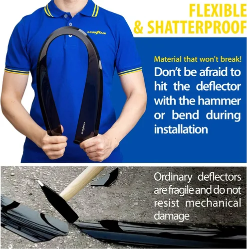Vista 4 de Goodyear Deflectores de ventana inastillables para Nissan Frontier 2005-2021, protectores de lluvia con cinta, viseras de ventana, visera deflector