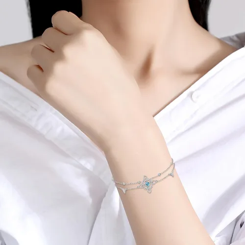 Vista 2 de VONALA Pulsera ajustable de plata de ley, diseño de nudo de bruja, doble círculo, libélula, mariposa, pulsera ajustable para verano, playa, cadena