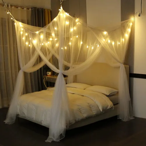 Vista 14 de Mengersi Mosquitera para dosel de cama, cortinas de cama con poste de cuatro esquinas para cama de tamaño individual/individual XL, cortinas de cama