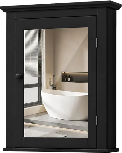 GLACER Armario con espejo de baño, armario de almacenamiento montado en la pared con puerta de espejo y estante ajustable, botiquín con espejo para
