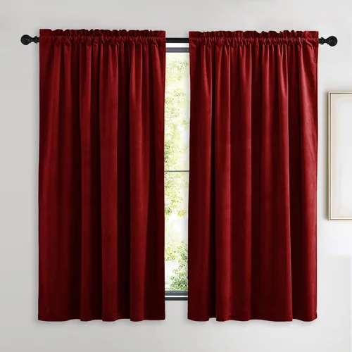 Vista 147 de NICETOWN - Cortinas de terciopelo bordadas con bolsillo para barra, 2 1 - Bordado - Marrón