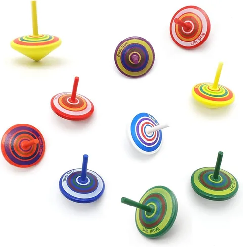 Vista 6 de Giroscopios de madera hechos girar de madera, multicolor pintados para niños, divertidos topes, tapas estándar surtidas, juguetes educativos