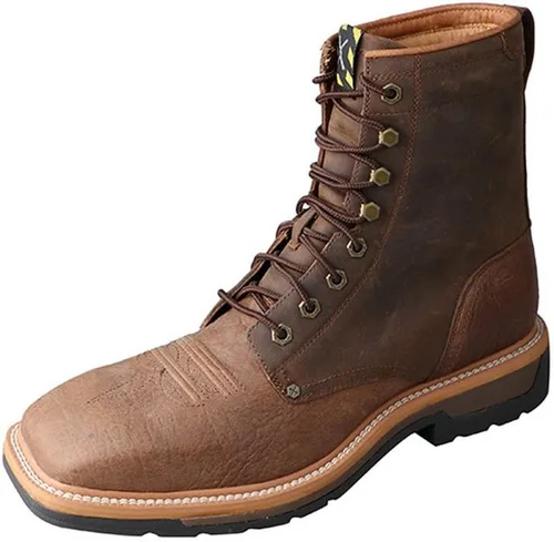 Vista 8 de Twisted X - Botas de cuero de grano completo con cordones para hombre de 8 pulgadas con punta de acero para hombre