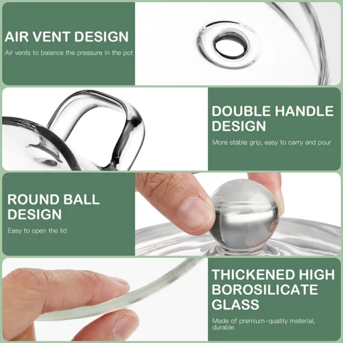 Vista 8 de Hemoton Olla de Vidrio Transparente con Tapa para Popurrí de Estufa, Ollas de Vidrio de Borosilicato de 1.9L/64 Fl Oz para Cocinar en la Estufa