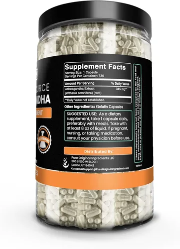 Vista 2 de Pure Original Ingredients Ashwagandha (730 cápsulas) sin magnesio o rellenos de arroz, siempre puro, verificado por laboratorio
