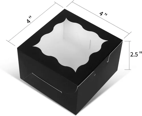 Vista 4 de KPOSIYA 10 cajas de panadería negras con ventana, cajas individuales para cupcakes de 4 x 4 x 2.5 pulgadas, cajas de galletas de papel kraft caja
