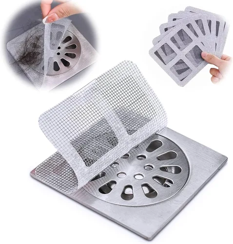 Desagüe de ducha desechable de 4 x 4 pulgadas, adhesivo de drenaje de pelo para baño, cocina, bañera, fregadero (cuadrado, 20 unidades)