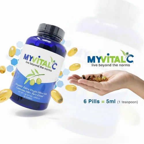 Vista 3 de MyVitalC Pure ESS60 - Cápsulas blandas de aceite de oliva virgen extra - Suplemento antioxidante de alta resistencia con aceite de oliva puro